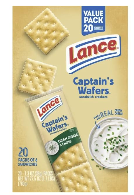 Lance Captain's Wafers, Cream Cheese and Chives (40 pk.), Indulge in Lance Captain's Wafers, Cheese Crackers, Snack Crackers, Snack Packs, Cheese