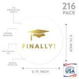 Andaz Press Chocolate Drop Labels Stickers Trio, Funny Graduation, Metallic Gold, 216-Pack, Fits Kisses Party Favors