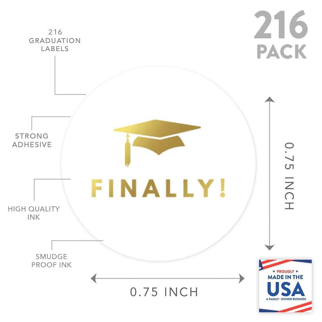 Andaz Press Chocolate Drop Labels Stickers Trio, Funny Graduation, Metallic Gold, 216-Pack, Fits Kisses Party Favors