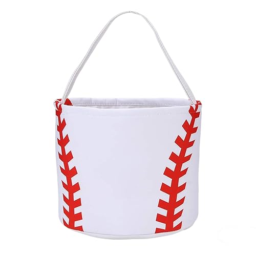 XinblueCo Baseball basket Easter baskets for kids Canvas Easter Egg Hunt Baskets Halloween Trick or Treat Candy Bucket for Halloween Easter
