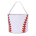 XinblueCo Baseball basket Easter baskets for kids Canvas Easter Egg Hunt Baskets Halloween Trick or Treat Candy Bucket for Halloween Easter