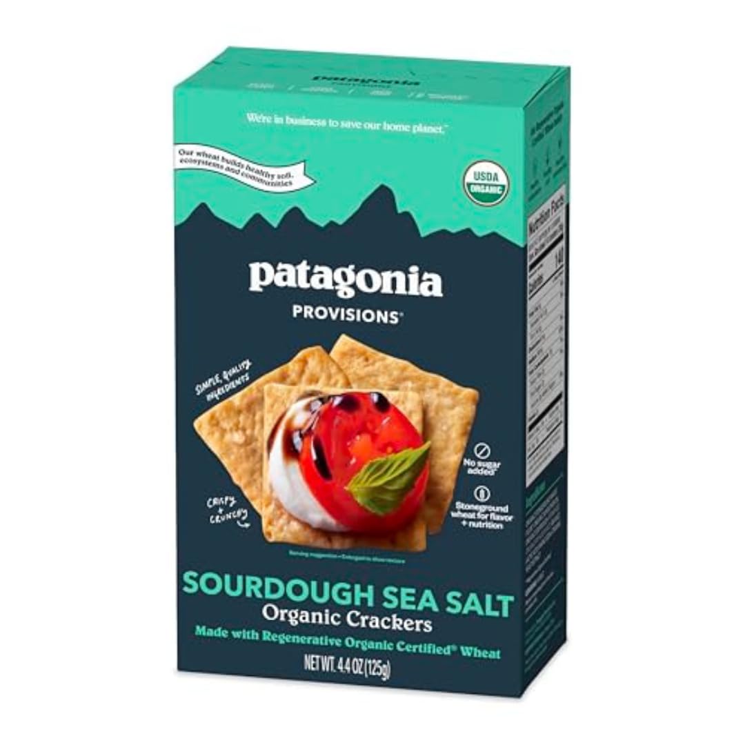 Patagonia Provisions Organic Sourdough Sea Salt Crackers - 3g Plant Protein Per Serving - Made with Wheat Flour & Sea Salt - Non-GMO, No Added Sugar