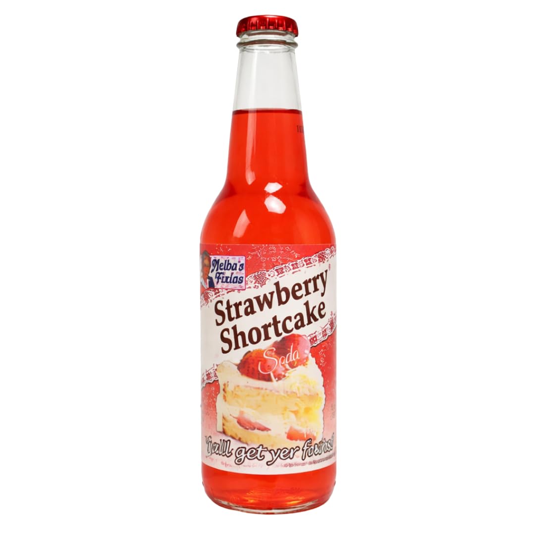 Rocket Fizz Melba's Fixins Strawberry Shortcake Soda Flavor | Cane Sugar | Craft Soda Pop Drinks | 12 oz in Glass Bottle (Single Bottle)