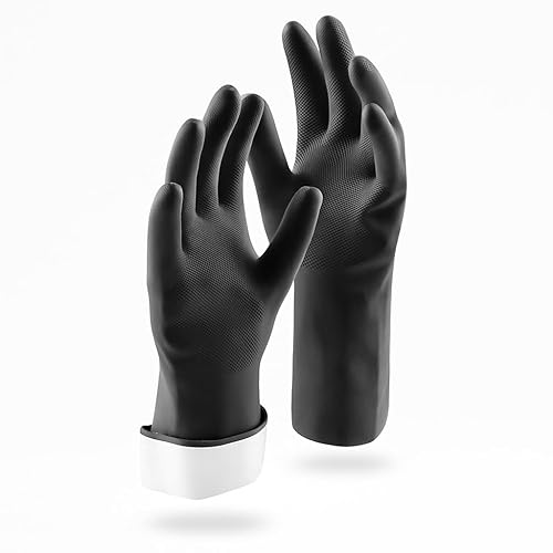 Tribello LIBMAN Heavy Duty Black Rubber Gloves - Chemical Resistant Glove - Reusable Mechanics Grip Gloves - Industrial, Cleaning, Dishwashing