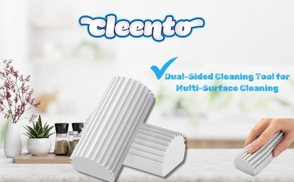 Cleento Damp Duster Cleaning Sponge, Multi-Surface Dust Cleaner Magic Eraser for Blinds, Hair, Glass, Mirrors, Car, Baseboards & Window Grooves - All