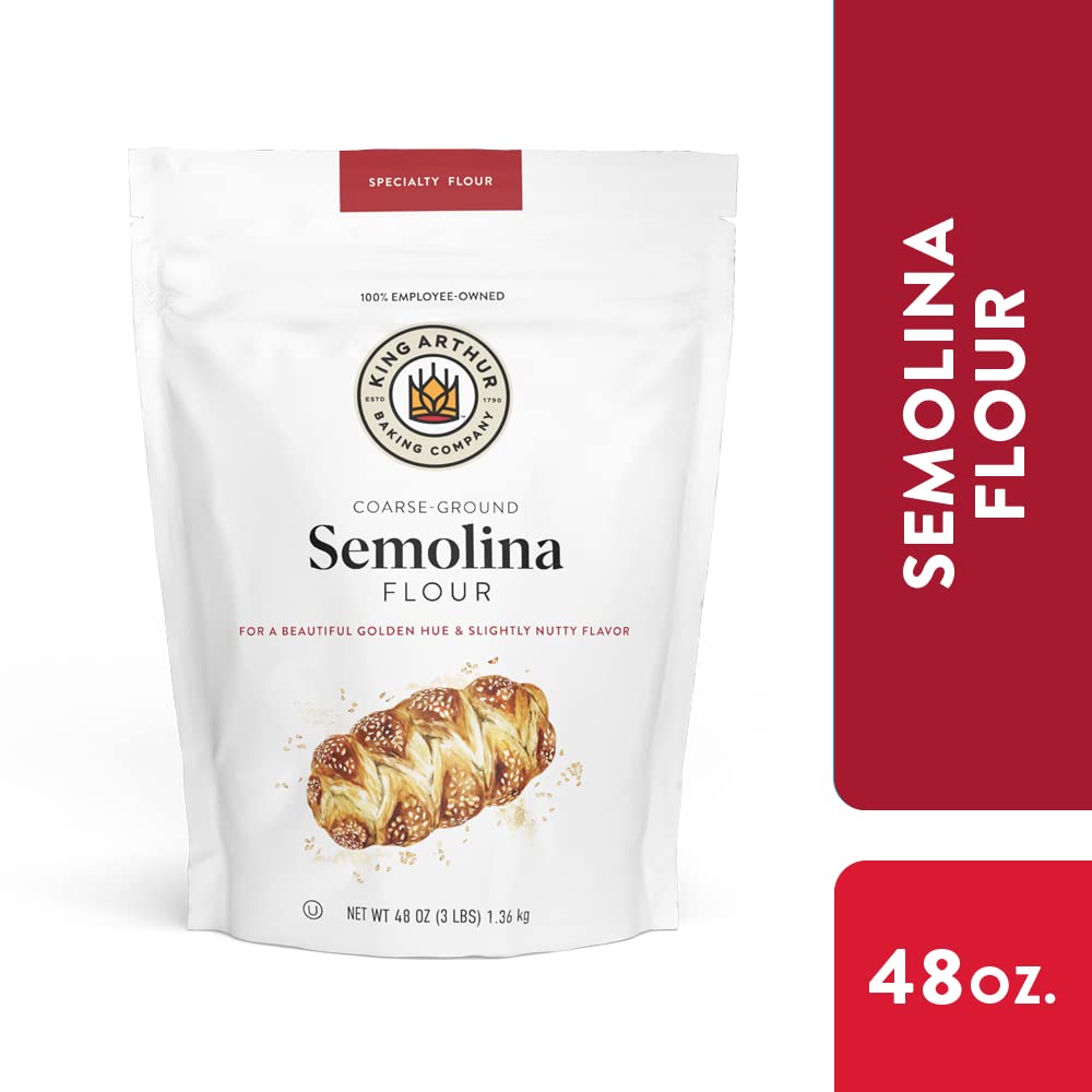 King Arthur Premium Semolina Flour: Coarse Ground, High Protein Durum Wheat for Perfect Pasta, Pizza, and Bread Making - Kosher, 3 lbs Resealable Bag