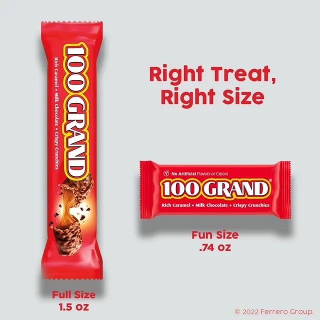 100 Grand Milk Chocolate Candy Bars, Wrapped Retro Candy, (Pack of 60oz) + GIFT VEMAX STORE