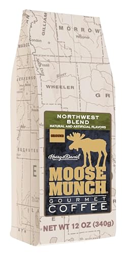 Moose Munch Northwest Blend Ground Coffee, Medium Roast, 100% Arabica, Cinnamon, Hazelnut & Praline Flavor, 12 oz Bag