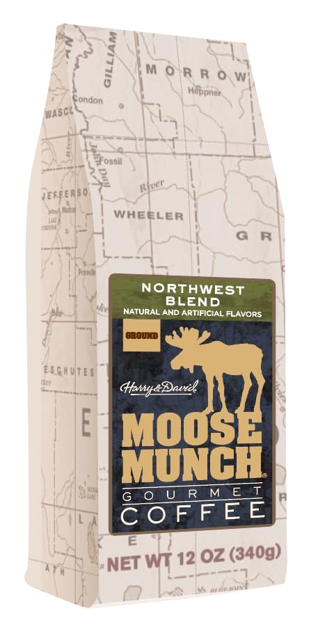 Moose Munch Northwest Blend Ground Coffee - 2 Pack, 12 oz Bags - Cinnamon, Hazelnut & Praline Flavored Medium Roast Coffee