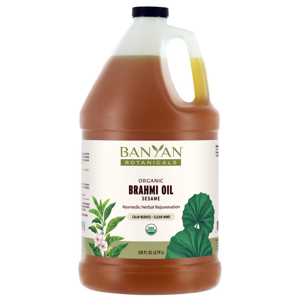 Banyan Botanicals Brahmi Oil with Sesame - Organic Ayurvedic Massage Oil with Gotu Kola & Bacopa - Calming Massage Oil for Focus & Relaxation - 128 oz