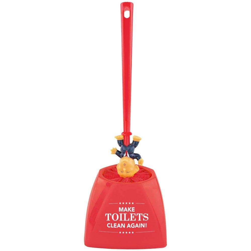 Fairly Odd Novelties Donald Trump Toilet Bowl Brush Make Toilets Clean Again Holder - Perfect Elephant Novelty Gag Political Gift, Red
