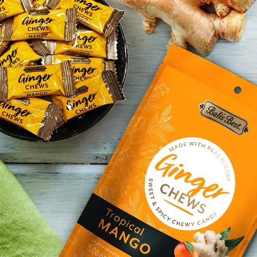Bali's Best Ginger Chews, Tropical Mango Flavor, 5.08 Oz (Pack of 3), Individually Wrapped Soft Candy, Made with 100% Real Ginger, Digestive Health