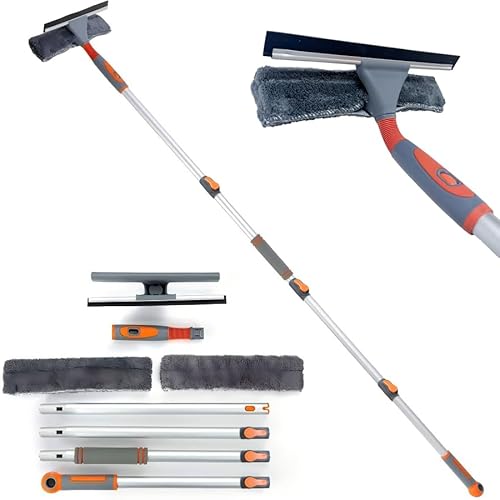 Professional Window Squeegee Cleaner, 2 in 1 Shower Squeegee with Extension Pole, 62‘’ Telescopic Window Washing Equipment with Bendable Head, Glass