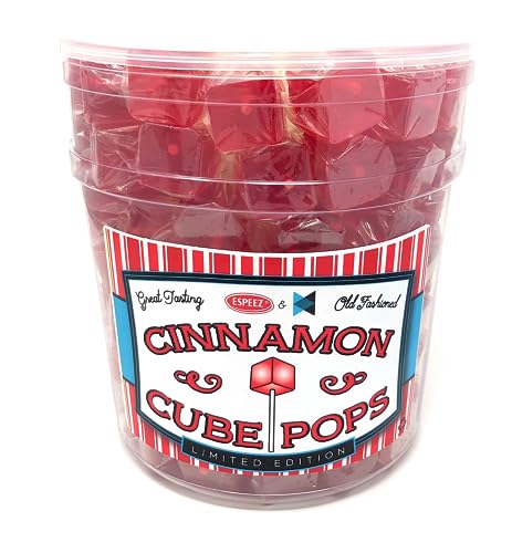 Hard Candy Cube Lollipop Suckers: Individually Wrapped Flavored Sucker Pack by Espeez - Old Fashioned Square Party Pops in Bulk - Cinnamon, 100 Count