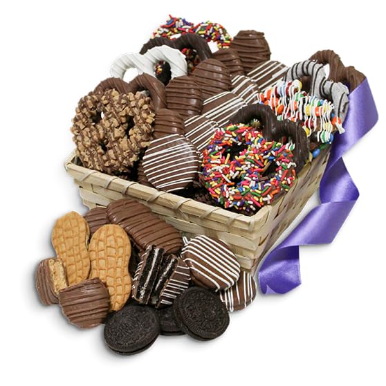 Pretzel Party Gourmet Chocolate Covered Pretzel Chocolate Sandwich Cookies and Peanut Butter Cookie Sandwiches Gift Basket from All City Candy