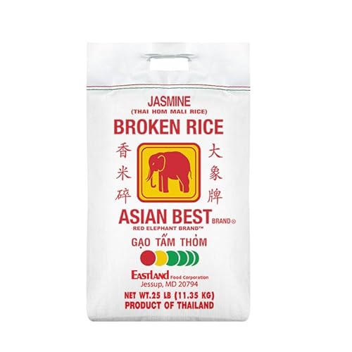 Asian Best Jasmine Broken Rice, Rice Bits, Thai Hom Mali, Selected Premium Quality, Non-GMO Verified, 25 lb