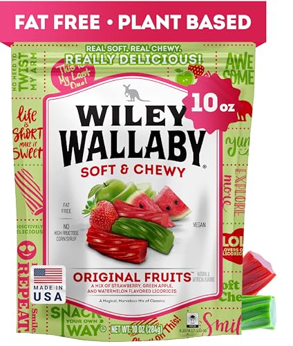 Wiley Wallaby Licorice 10 Ounce Classic Gourmet Soft & Chewy Australian Original Fruits Licorice Candy Twists, 1 Pack