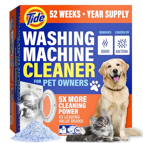 Tide Pet Washing Machine Cleaner 52 Week Supply with Oxi for Front and Top Loader Washer Machines, Deep Cleaning Residue & Odor Eliminator, 12 Month
