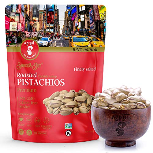 AZNUT Turkish Antep Roasted Salted Pistachios 1 LB, 100% Natural Premium Quality Class A, Non GMO Project Certified, Kosher Certified, Great Snacks