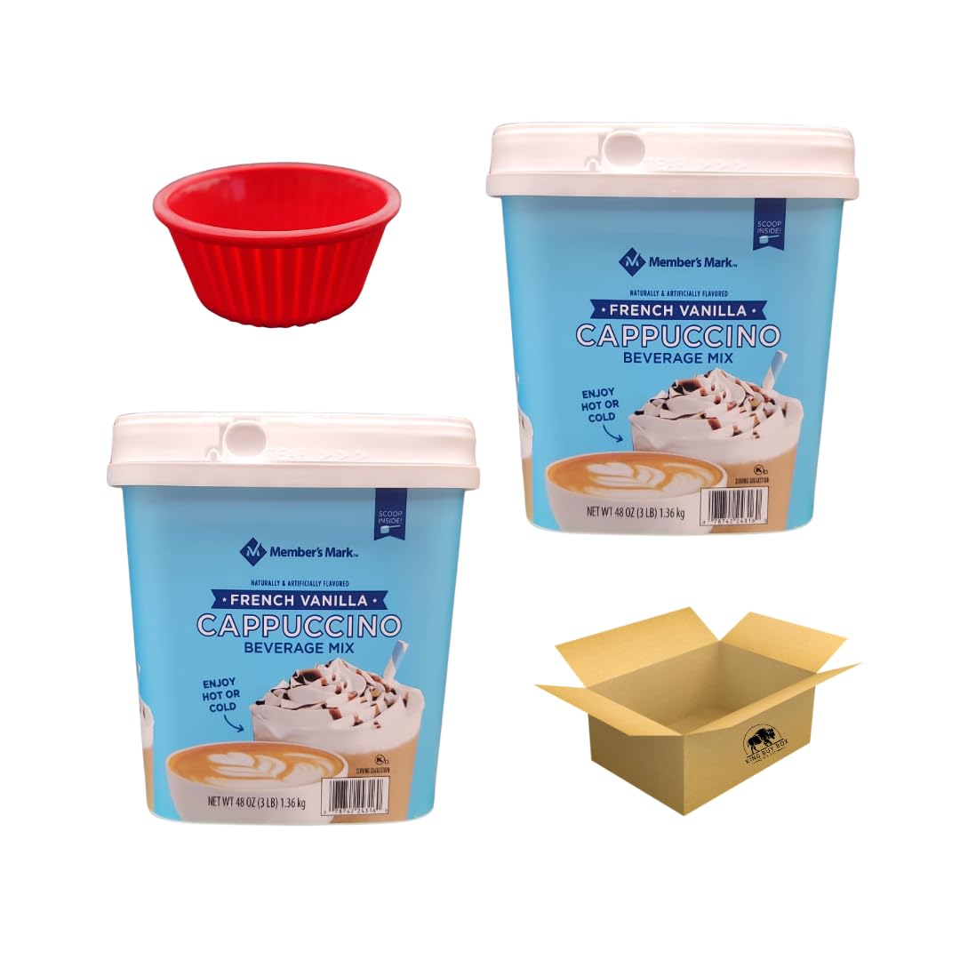 KING BUY BOX 1 PCS cup Bundle with French Vanilla Cappuccino Beverage Mix, 48 oz. 2PACK compatible with Members Mark