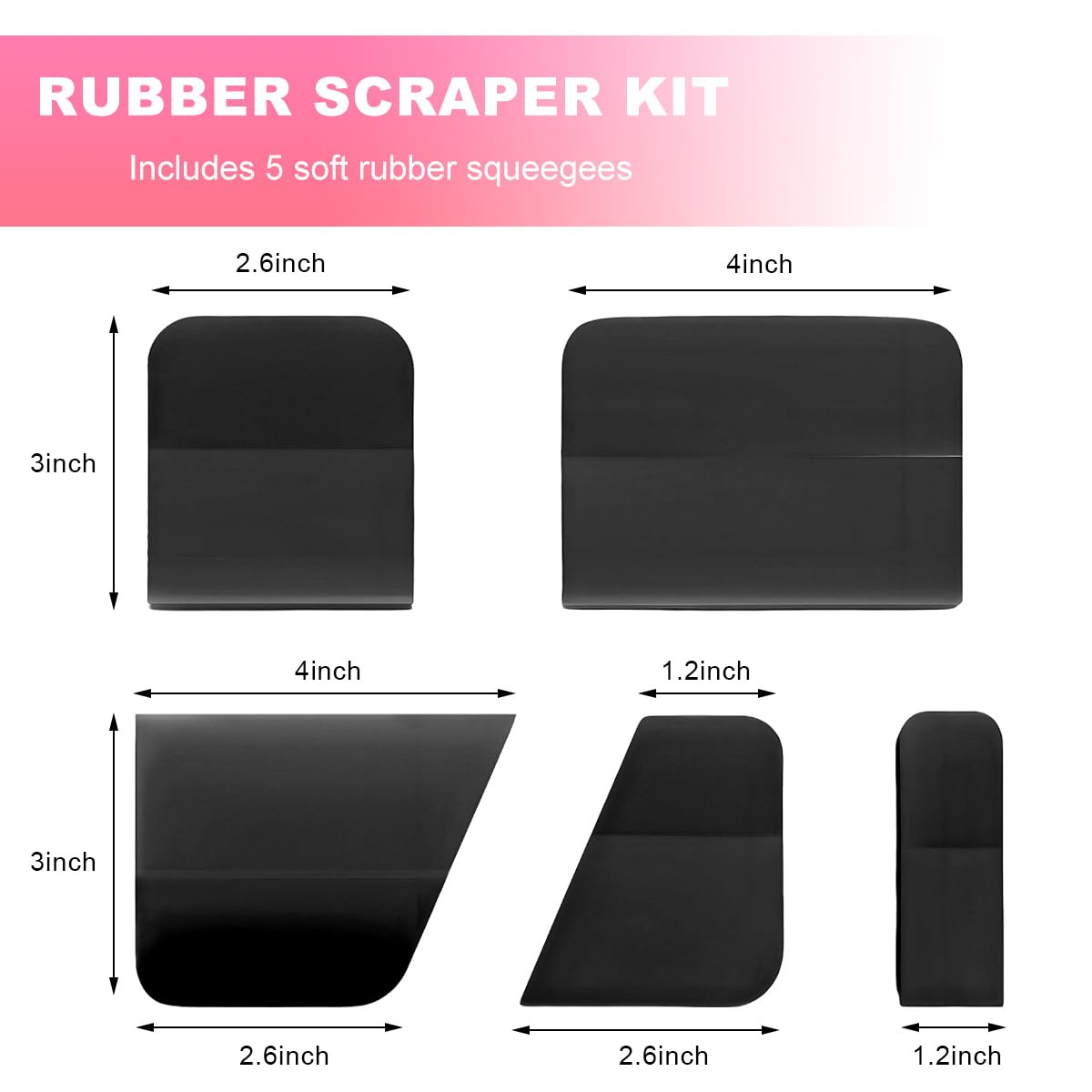 JNXIJ 5 in 1 TPU Squeegee Kit, Anti-Scratch TPU Car Vinyl Wrap Tools with Different Sizes, Flexible Water Blade Scraper Small Window Tint Tool