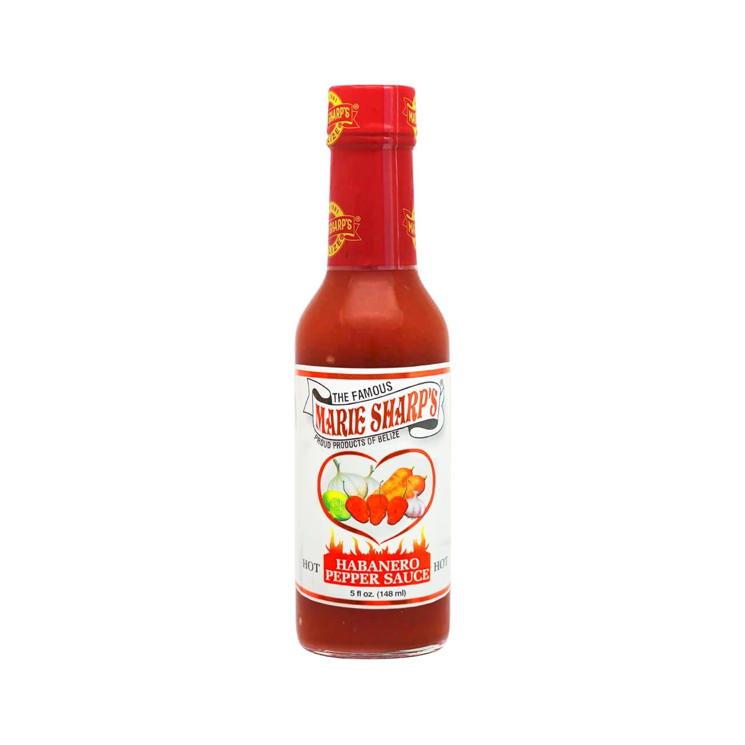 Marie Sharp's Hot Habanero Pepper Sauce, 5 oz - Authentic Belizean Hot Sauce with Fresh Red Habanero Peppers (Pack of 3)