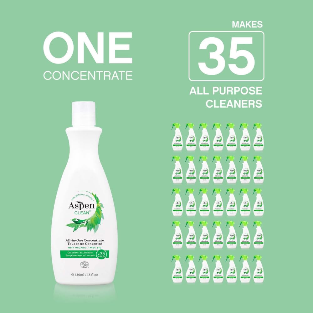 AspenClean Natural Multi-Surface Cleaning Concentrate | Kitchen, Bathroom, Glass & More | Makes 35 bottles | 18 floz