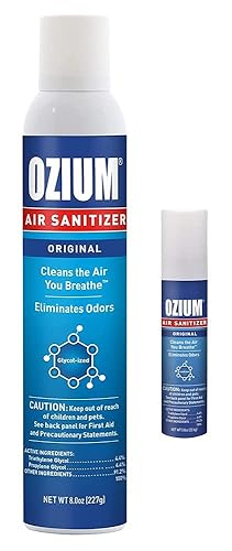 OZIUM 8oz and 0.8oz Odor Eliminator and Air Sanitizer Spray Combo Pack, Original Scent