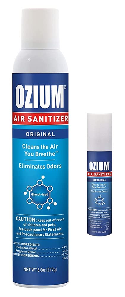 OZIUM 8oz and 0.8oz Odor Eliminator and Air Sanitizer Spray Combo Pack, Original Scent