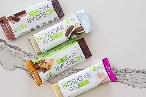 No Sugar Keto Bar Snack - Low Carb No Sugar Keto Snack Food with Keto Friendly Macros (24 x 1.41oz Bars, Birthday Cake)