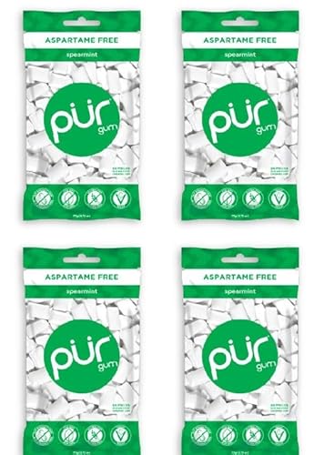 PUR Spearmint Chewing Gum, Sugar-Free, Aspartame-Free, Xylitol-Based,330 Pieces, 4 Pack