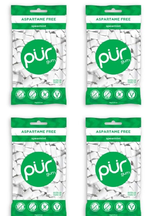 PUR Spearmint Chewing Gum, Sugar-Free, Aspartame-Free, Xylitol-Based,330 Pieces, 4 Pack