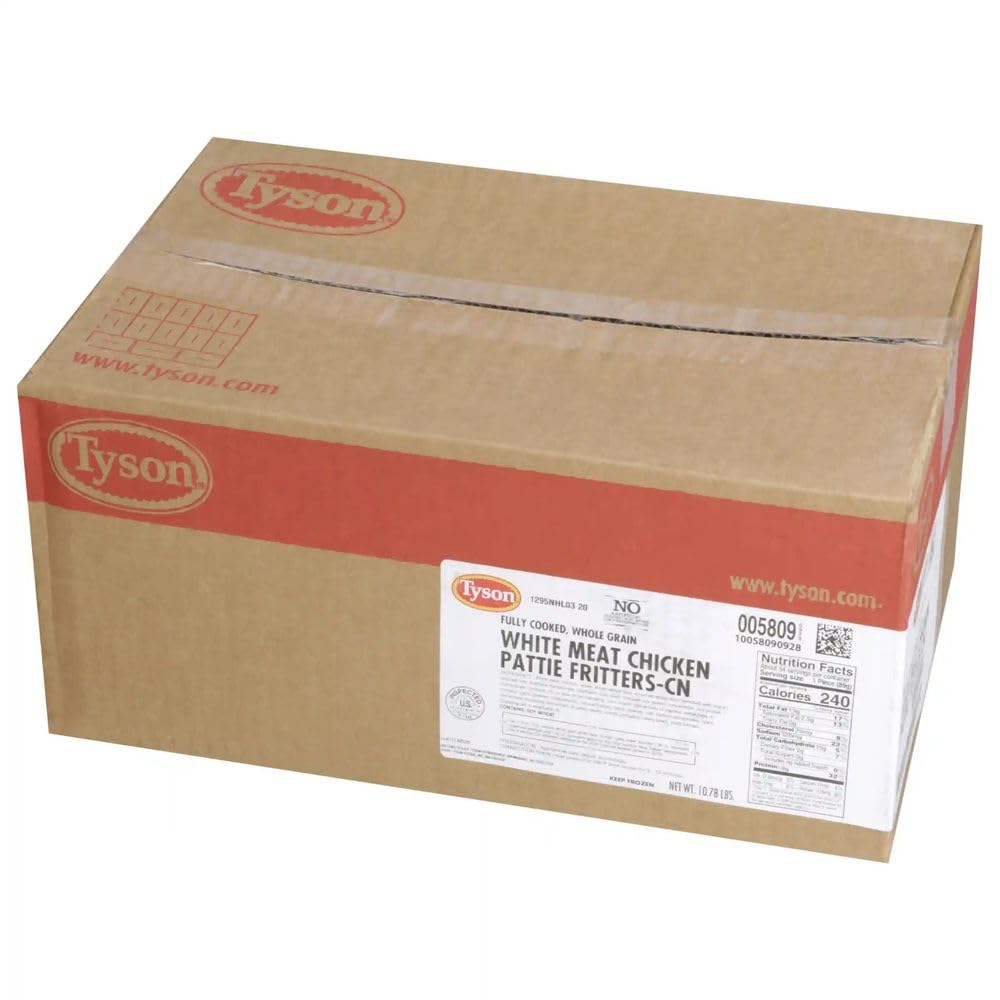 Tyson Fully Cooked Whole Grain Chicken Breast Pattie Fritters 3.19 oz, 52 Pieces, 2/5.4 Lb