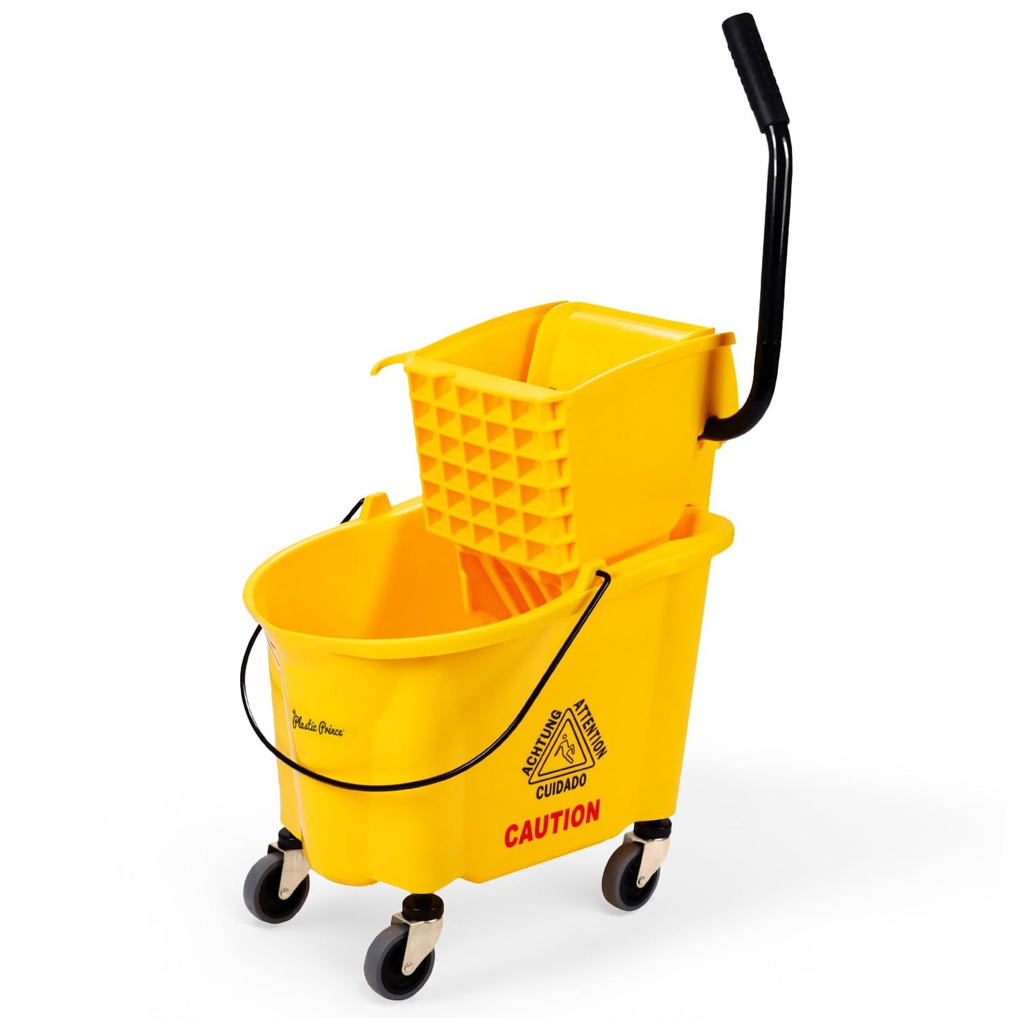 PLASTIC PRINCE Commercial Mop Bucket with Wringer on Wheels, Heavy Duty Industrial Mop Bucket and Wringer for Home Office Restaurant Business, 26