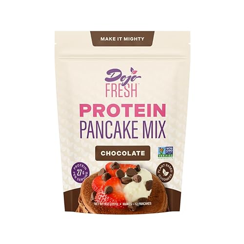 Dojo Fresh Chocolate Protein Pancake Mix, Plant-Based & Vegan, 27g Protein per Serving, Non-GMO, Just Add Water, High-Protein Pancakes, Waffles & Baking Mix (8 oz)