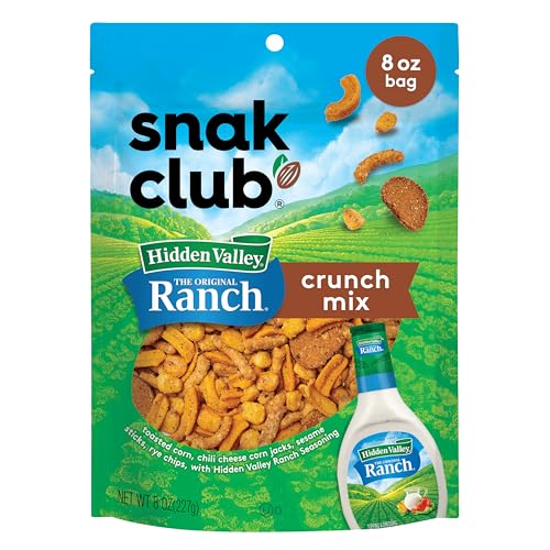 Snak Club Crunch Mix with Hidden Valley Ranch Seasoning, Toasted Corn, Chili Cheese Corn Jacks, Sesame Sticks, and Rye Chips, Kosher Snack, 8 oz