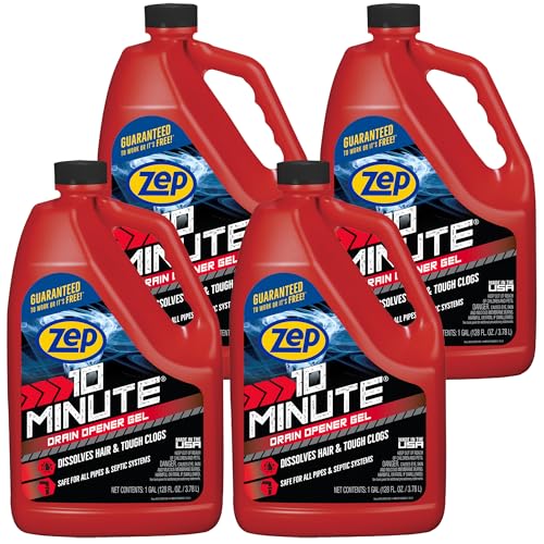 Zep 10 Minute Drain Opener Gel 1 Gallon (Case of 4) ZHCR128NG - Commercial Strength, Fast Acting and Safe for All Pipes