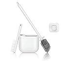 Silicone Toilet Brush Set with Corner Brush & Wall-Mounted Holder, No-Scratch Design with Drainage Holes, Adhesive Installation, White