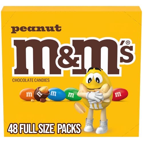 M&M'S Peanut Chocolate Candy, Individually Wrapped Full Size 1.74 oz Bag, Pack of 48 Bulk Candy Chocolate for Parties, Baking and Sharing