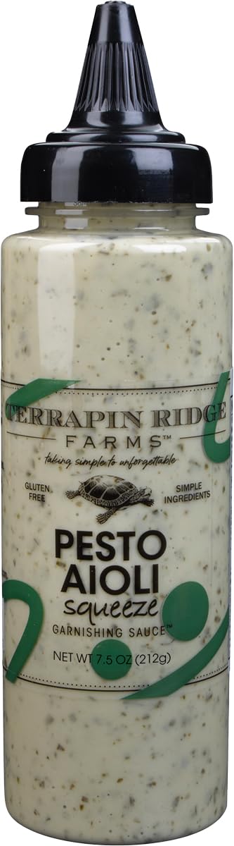 Terrapin Ridge Farms Pesto Aioli Garnishing Sauce - One 7.5 Ounce Squeeze Bottle - Gluten-Free, Keto-Friendly, Low Carb, Low Sugar