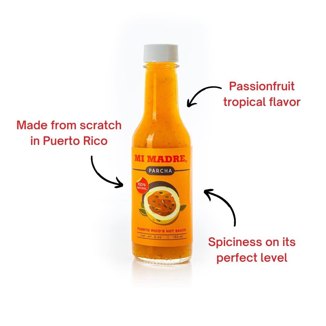 Mi Madre Hot Sauce from Puerto Rico, Four Flavor Variety, Pique, Passion Fruit, Guava, and Tomato, 5 Ounce (Pack of 4)