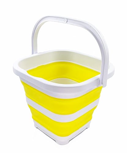 SAMMART Collapsible Rectangular Cleaning Bucket 5L (1.3 Gallon)- Foldable Camping Beach Sand Water Pot Pail- Portable Space Saving Tub for Household