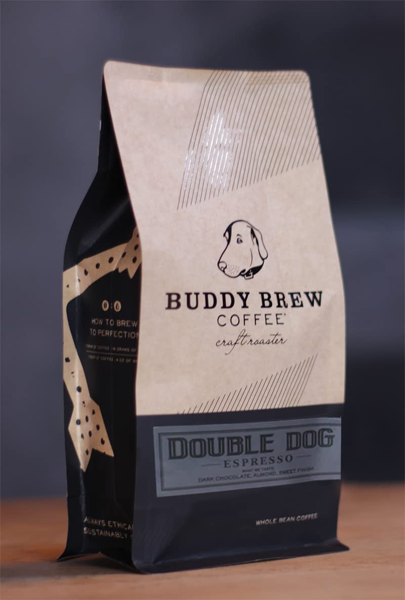 Buddy Brew Coffee, Medium/Dark Roast Whole Bean Coffee -Espresso - 5lb Bag Double Dog Espresso - El Salvador - Specialty Grade Coffee - with notes