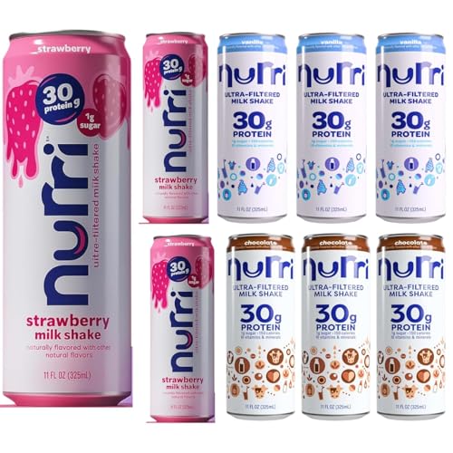 Nurri Ultra Filtered Milk Shake, 3 Count (Vanilla, Stawbery, Chocolate) Total 9 Count