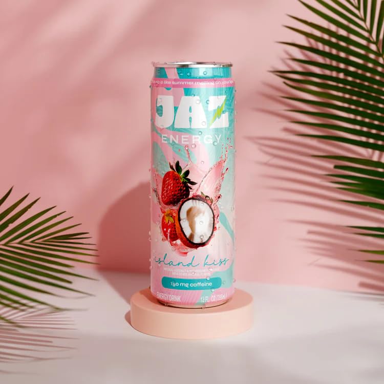 Jaz Energy Drink - Island Kiss Strawberry Coconut | Clean Energy Drink with 150mg Caffeine | No Junk, No Crash | Naturally Sweetened | Made in USA