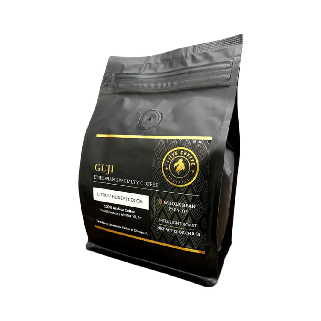 Lily's Coffee Specialty Ethiopian Guji Coffee,Natural Process,Whole Bean Coffee,Single-Origin,Medium Roast,100% Arabica Coffee,Notes of Rich