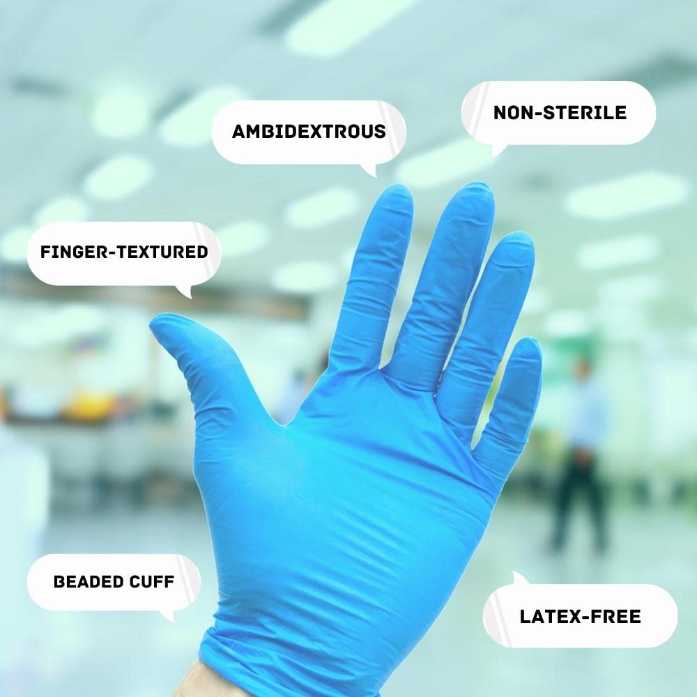 PackagingSuppliesByMail Blue Nitrile Disposable Gloves, 1000 Pack, Size Small, Textured Fingertips, Latex Free & Powder Free Multi-Use Gloves