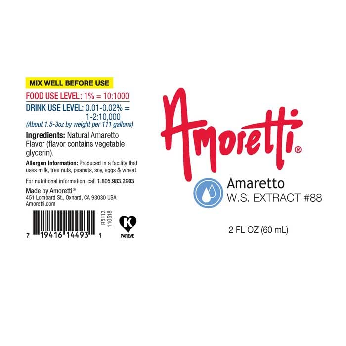 Amoretti - Amaretto Extract Water Soluble 2 oz - Highly Concentrated & Perfect For Pastry, Savory, Brewing, and more, Preservative Free, Vegan, Kosher