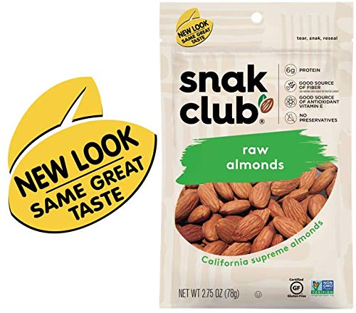 Snak Club All Natural Raw Almonds, 2.75 Ounce (Pack of 6)