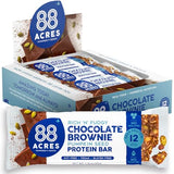 88 Acres Pumpkin Seed Protein Bars, Fudge Brownie, 9 Count, 12g Plant-Based Protein, Gluten Free, Nut Free, School Safe Snack Bar, Vegan, Non-GMO
